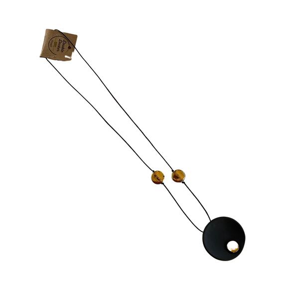 Vintage Gold and Black Ceramic Art Necklace - Picture 2 of 6